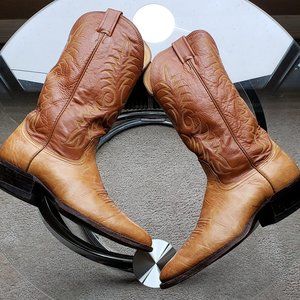 NOCONA COGNAC BROWN TOOLED LEATHER TEXAS USA VINTAGE WESTERN COWBOY BOOTS 10B